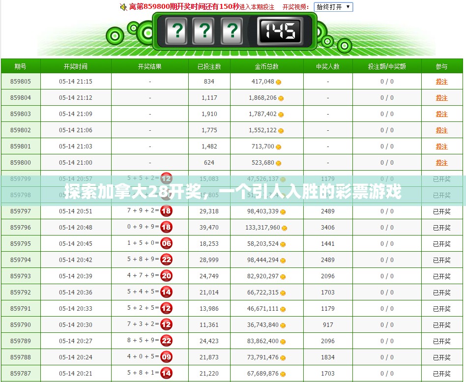 探索加拿大28开奖，一个引人入胜的彩票游戏