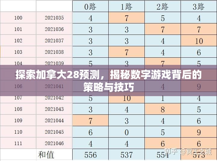 探索加拿大28预测，揭秘数字游戏背后的策略与技巧